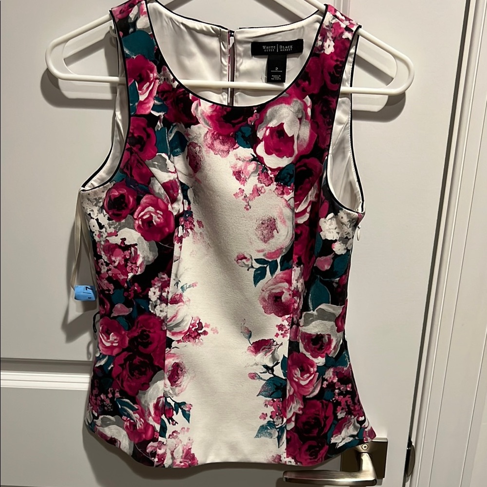 White House Black Market Sleeveless Fitted Blouse in White and Cream
